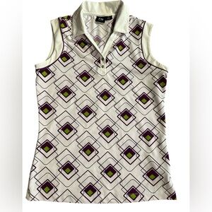 N Vo White with Purple & Green Geometric Top for Golf Tennis Pickleball. Small